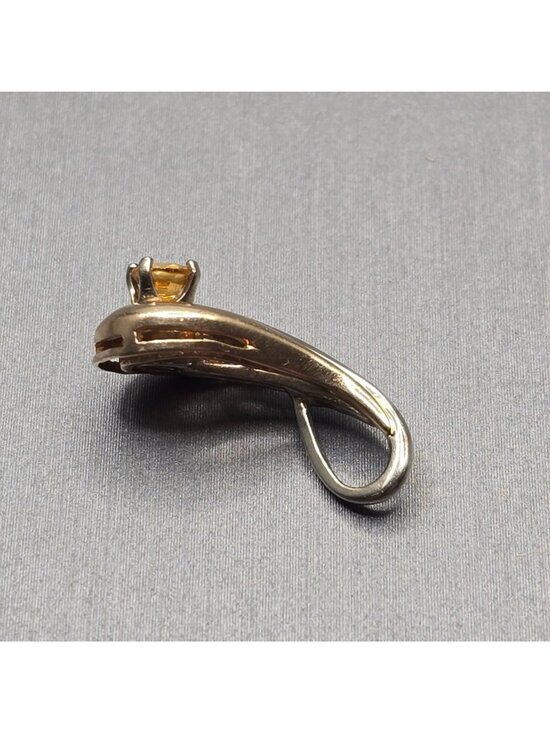 14k Yellow Gold Citrine Pendant Sculptural Ribbon Statement Charm Signed KK - Picture 5 of 14